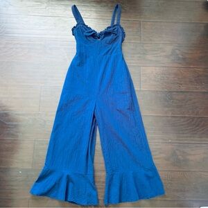 Women's LUSH Navy Wide Legged Flared Cropped Jumpsuit Romper | Size: M